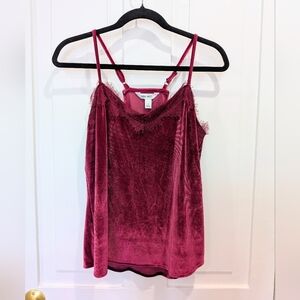 NWT Nine West Velvet Camisole With Lace Detail in Raspberry | Small